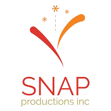 Logo for SNAP Productions Inc. featuring stylized orange and red shapes resembling fireworks or sparks above the company name.