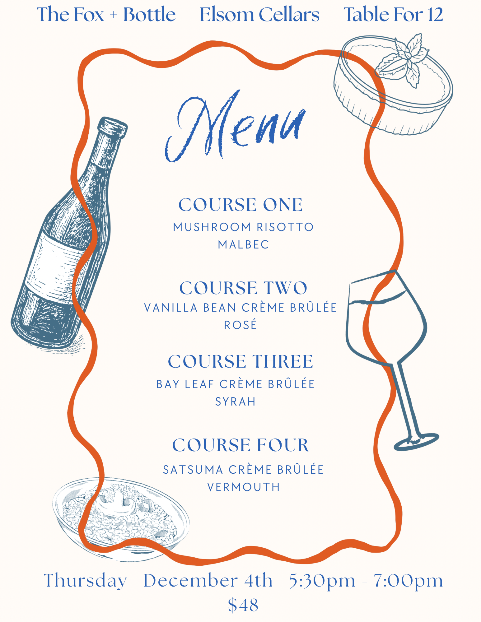 Crème Brûlée + Wine with Table For 12 and Elsom Cellars