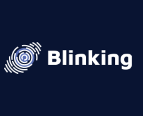 Blinking logo with a fingerprint and the word 'Blinking' in white on a dark blue background.
