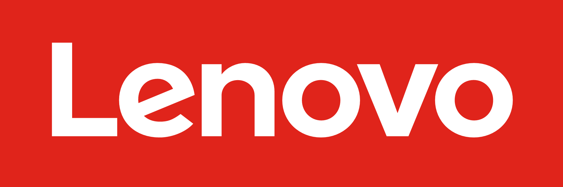 Red background with white text that reads 'Lenovo'.