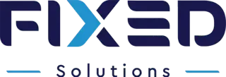 Logo for FIXED Solutions with stylized text in blue and purple.