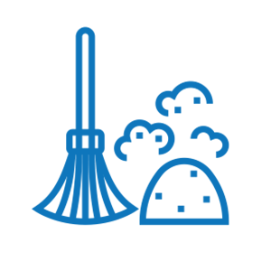 blue outline clipart of a broom and dustpan