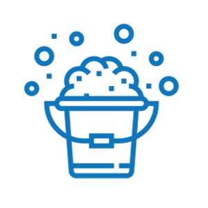 blue outline clipart of a sudsy bucket