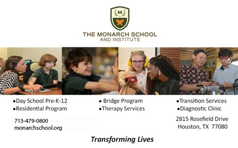 Business card for The Monarch School and Institute with images of children and programs listed