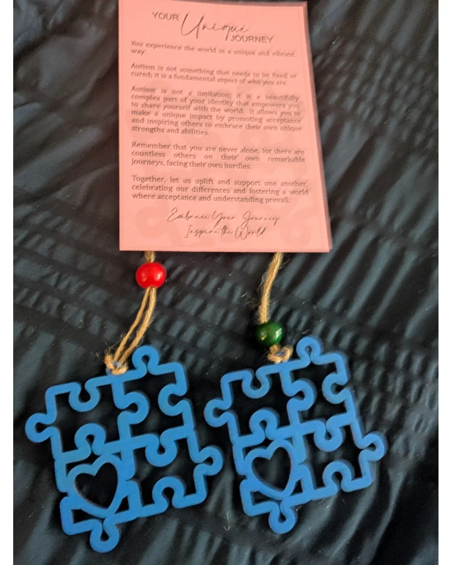 Handmade Autism Awareness Ornaments bring warmth and meaning to your holiday decor. Each ornament is a heartfelt creation, symbolizing inclusion and support for the autism community, crafted by talented artisans.
available in Red, Green, Blue, and Br