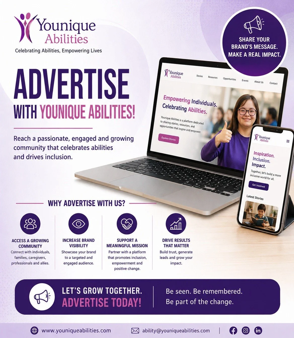 Younique Abilities
Celebrating Abilities, Empowering Lives
Advertise with ✨Younique Abilities ✨
Reach a passionate, engaged and growing community that celebrates abilities and drives inclusion
://youniqueabilities.com/advertise-now
 #YouniqueAbilitie
