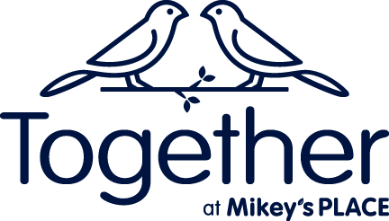 Two stylized birds facing each other above the word 'Together' with 'at Mikey's PLACE' written below.