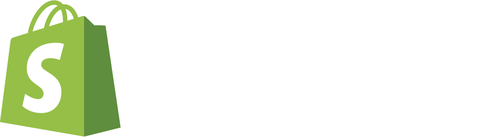 Shopify logo with a green shopping bag featuring a white 'S' and the word 'shopify' in white lowercase letters.