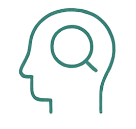 Outline of a human head with a magnifying glass inside