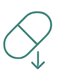 Illustration of a capsule pill with an arrow pointing downward.