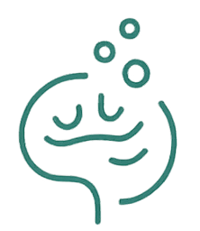 A simple line drawing of a face with closed eyes, a smile, and bubbles above the head, suggesting relaxation or a skincare theme.