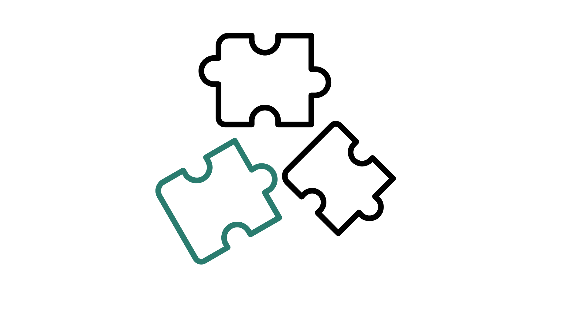 An illustration of a jigsaw puzzle piece with a simple, clean design, outlined in green, positioned diagonally on a black background.