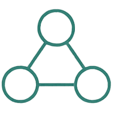 Outline diagram of a molecule with three connected circles.