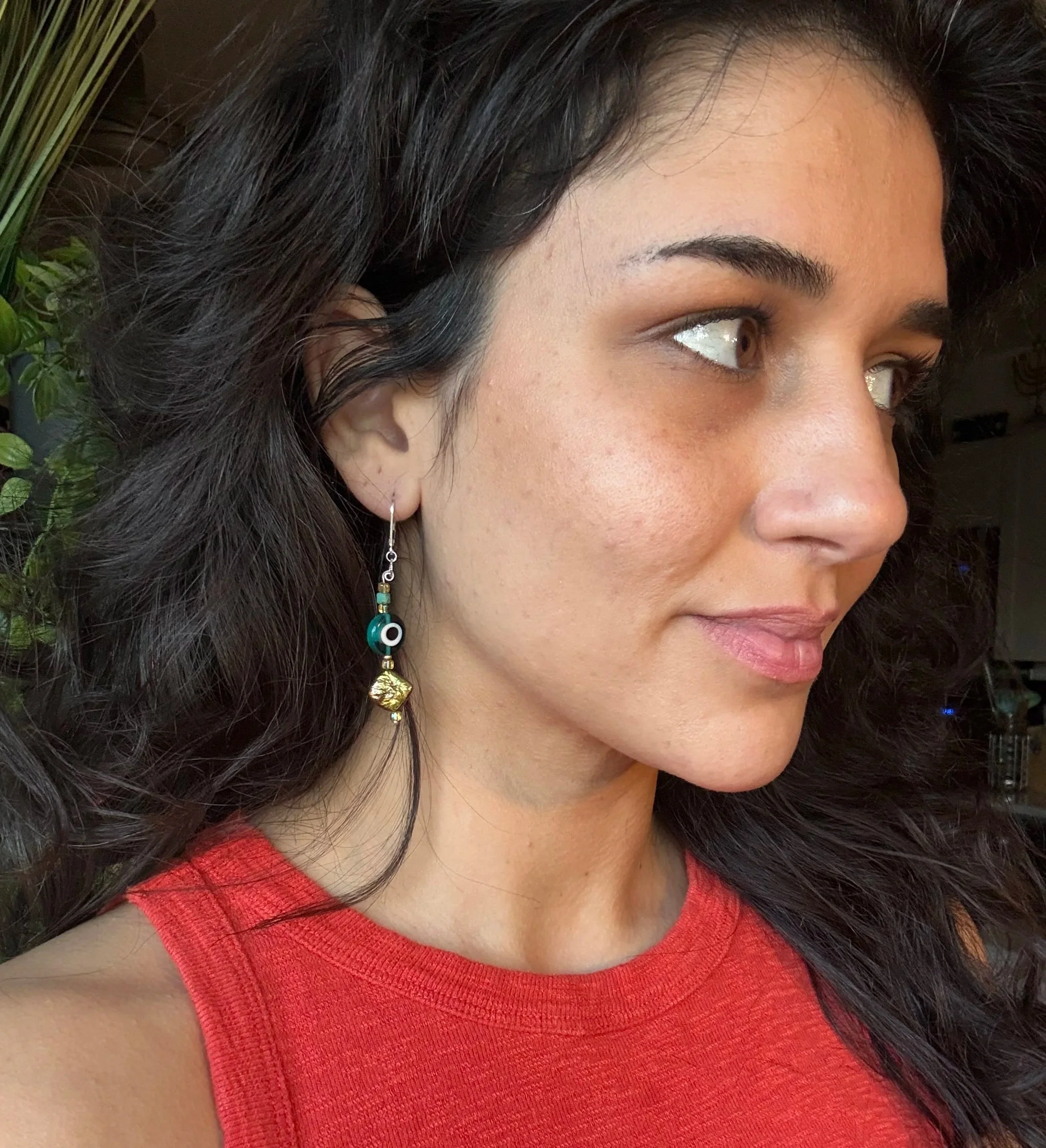 Teal Evil Eye Earrings