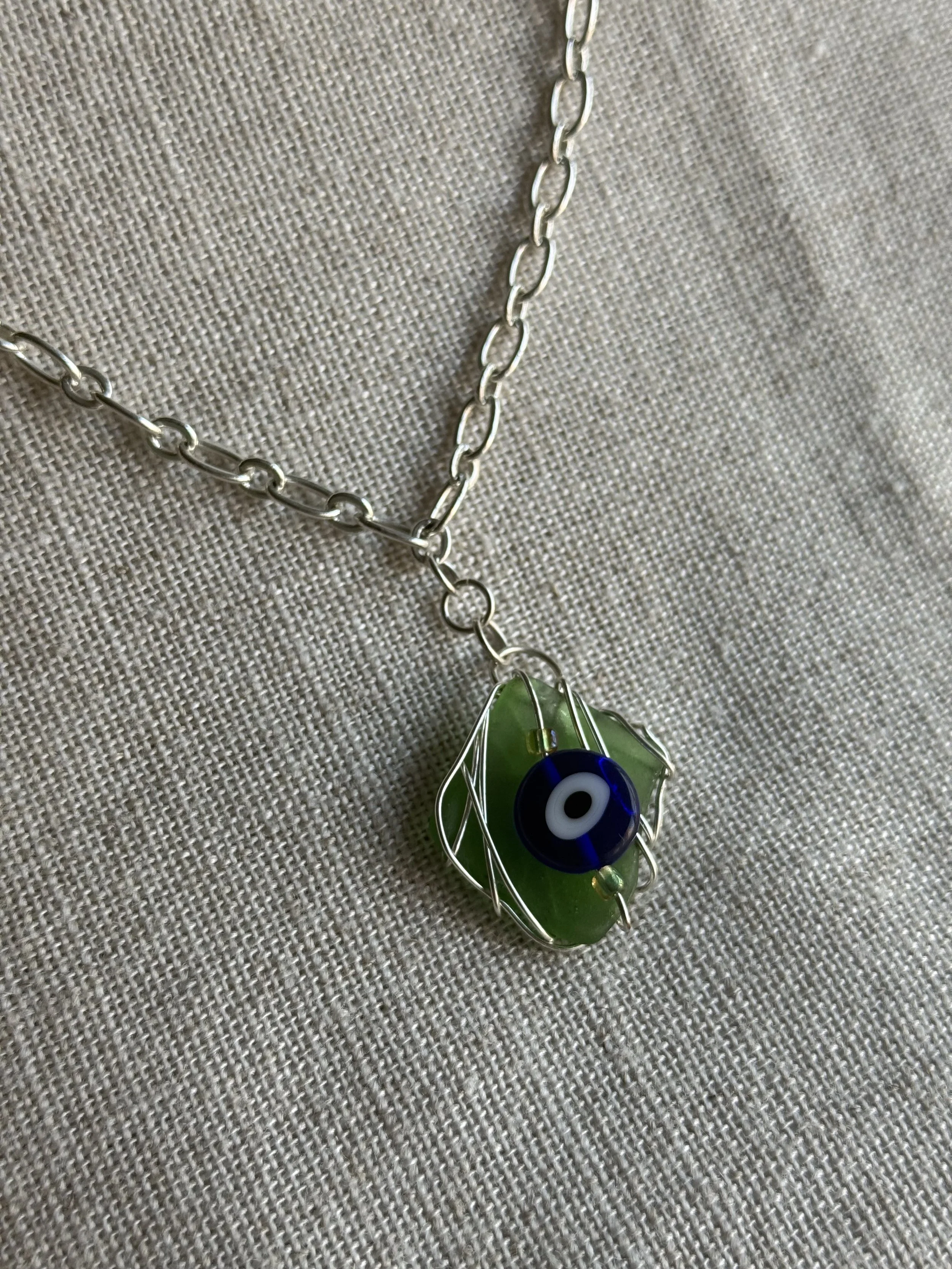 Green Sea Glass Chain Necklace