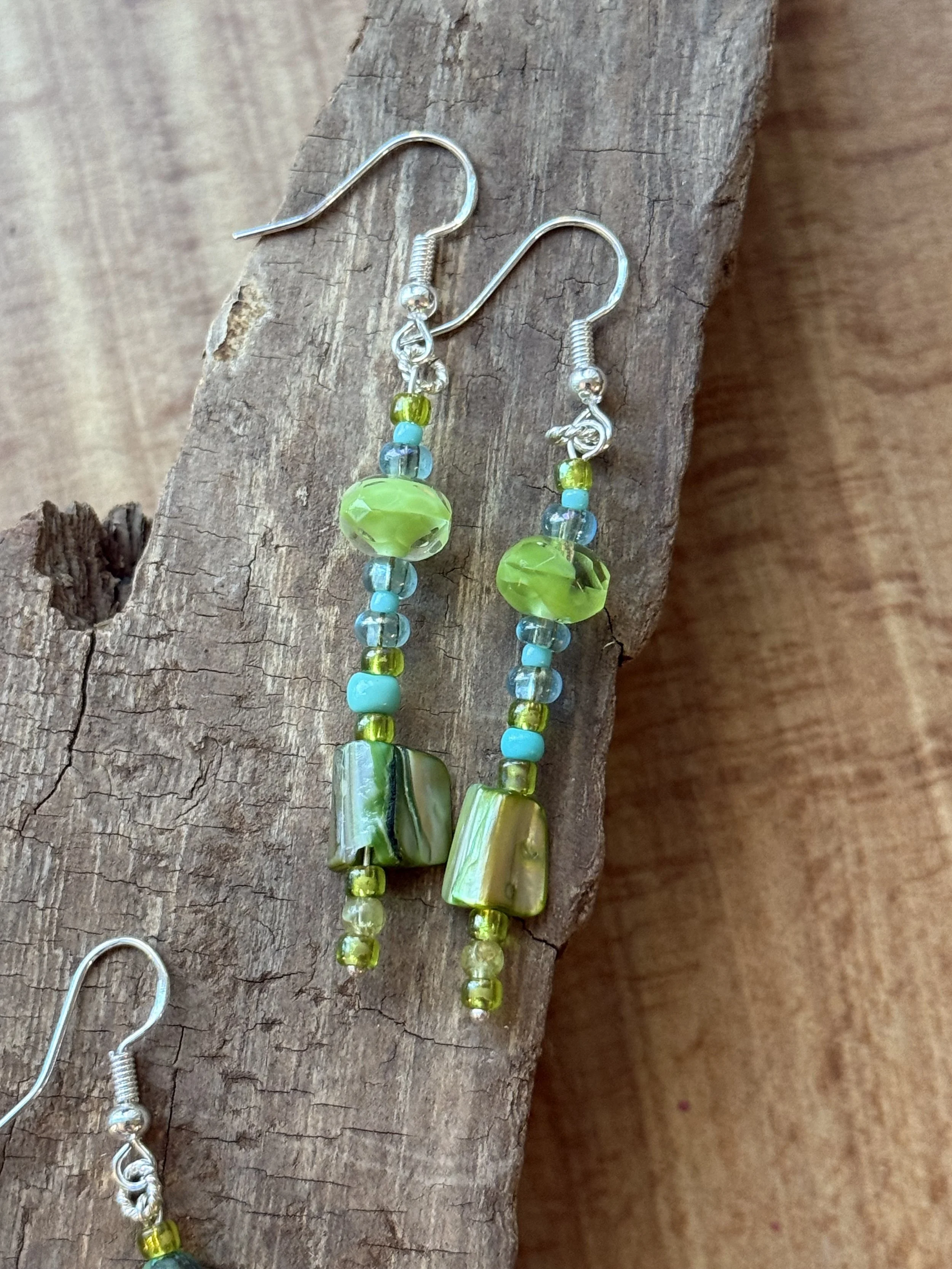 Green Pearl Dangle Earrings