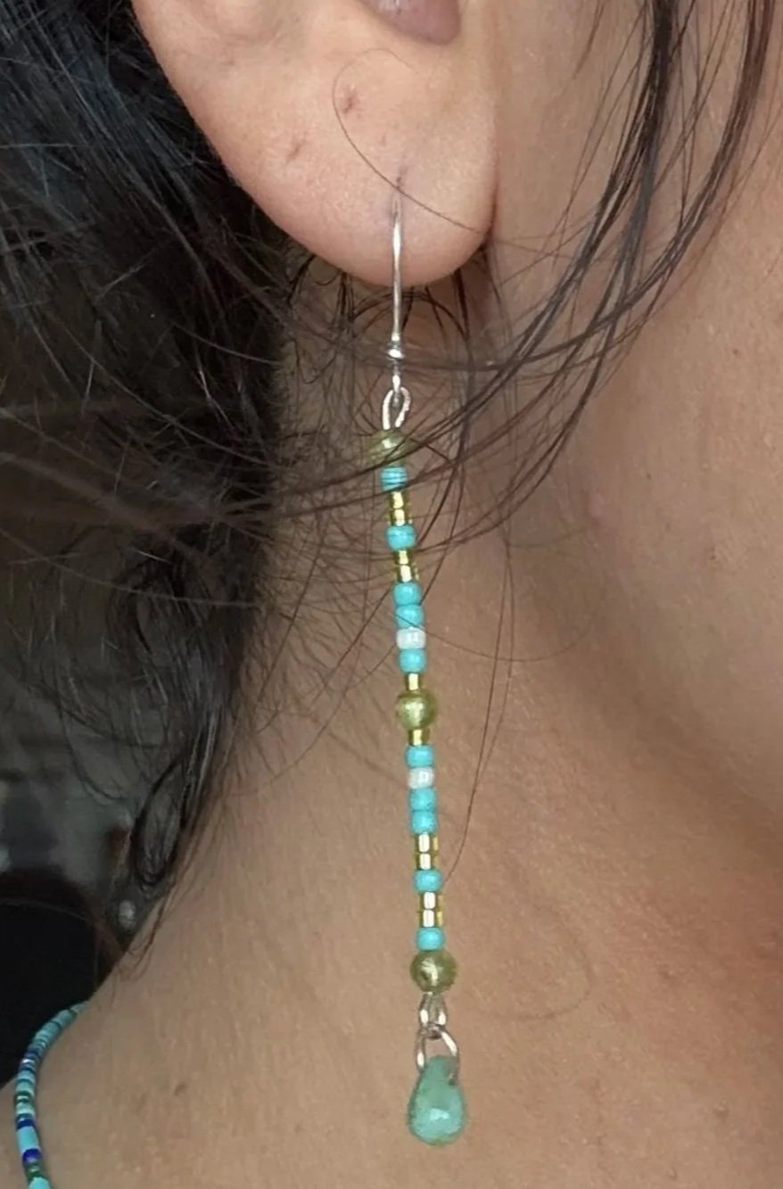 Green Tear Drop Dangle Earring