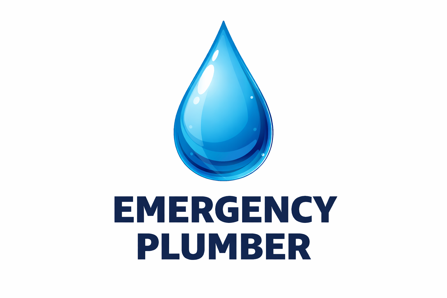 Blue water droplet icon above the bold text 'Emergency Plumber'