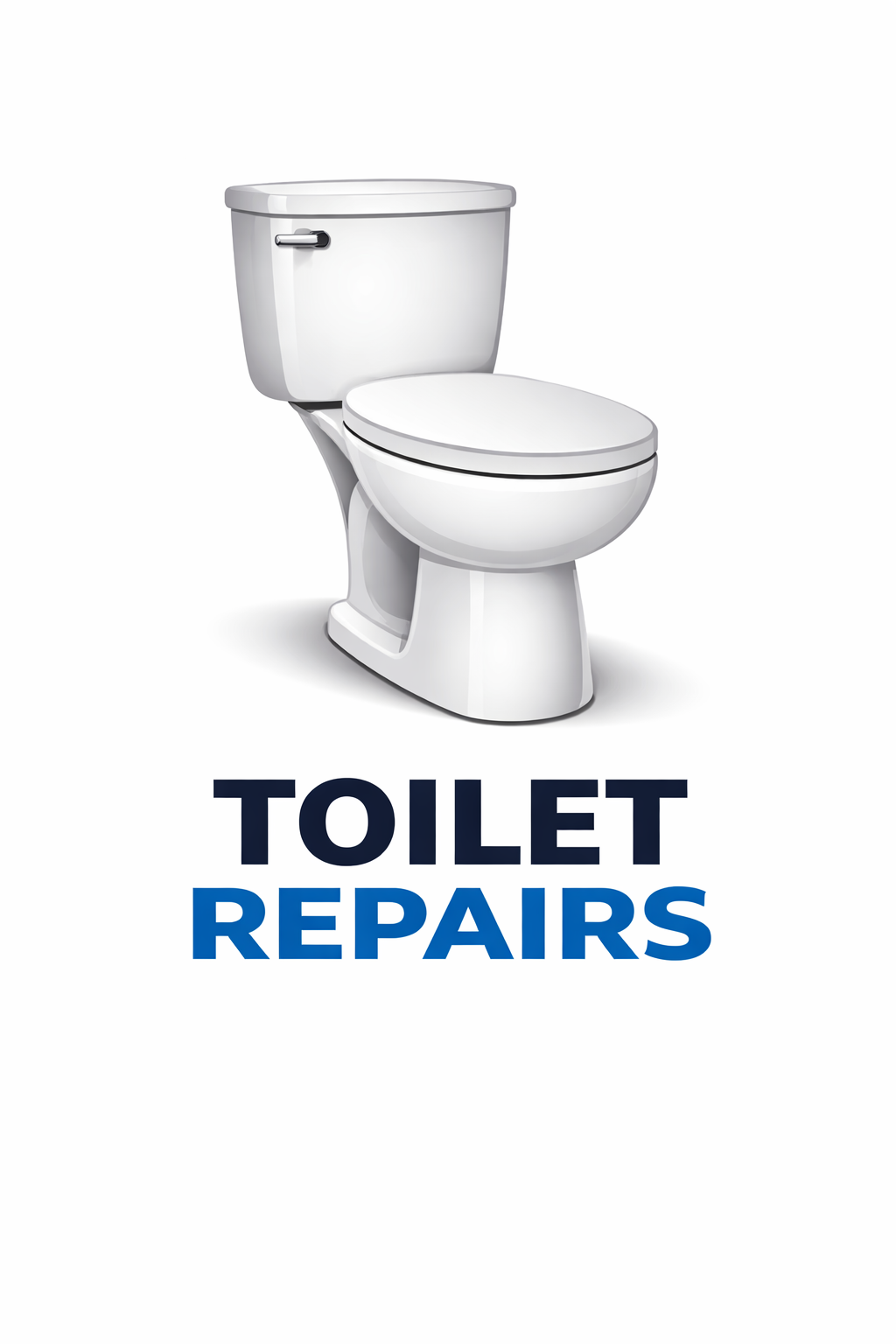 Advertisement for toilet repairs featuring a white toilet and bold text reading 'TOILET REPAIRS'.