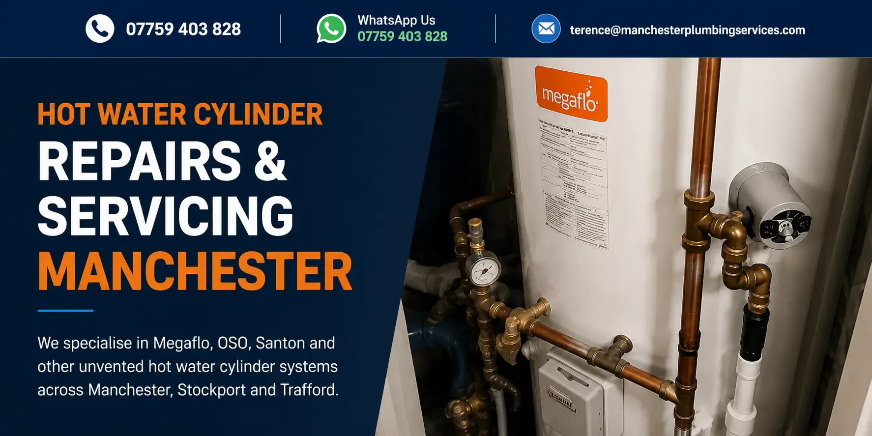 Megaflo hot water cylinder repair and servicing specialist in Manchester, Stockport and Trafford.