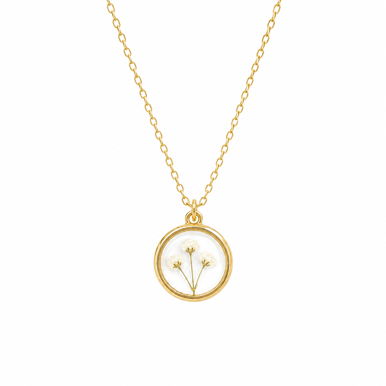 gold pressed flower necklace