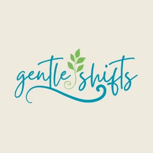 Logo with text 'gentle shifts' and a green leafy plant in place of the letter 'l' in 'gentle'