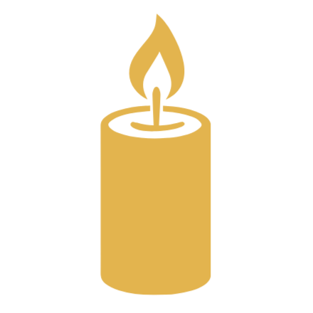 Gold-colored candle with a flame on top