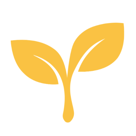 Yellow stylized sprout with two leaves on a black background.