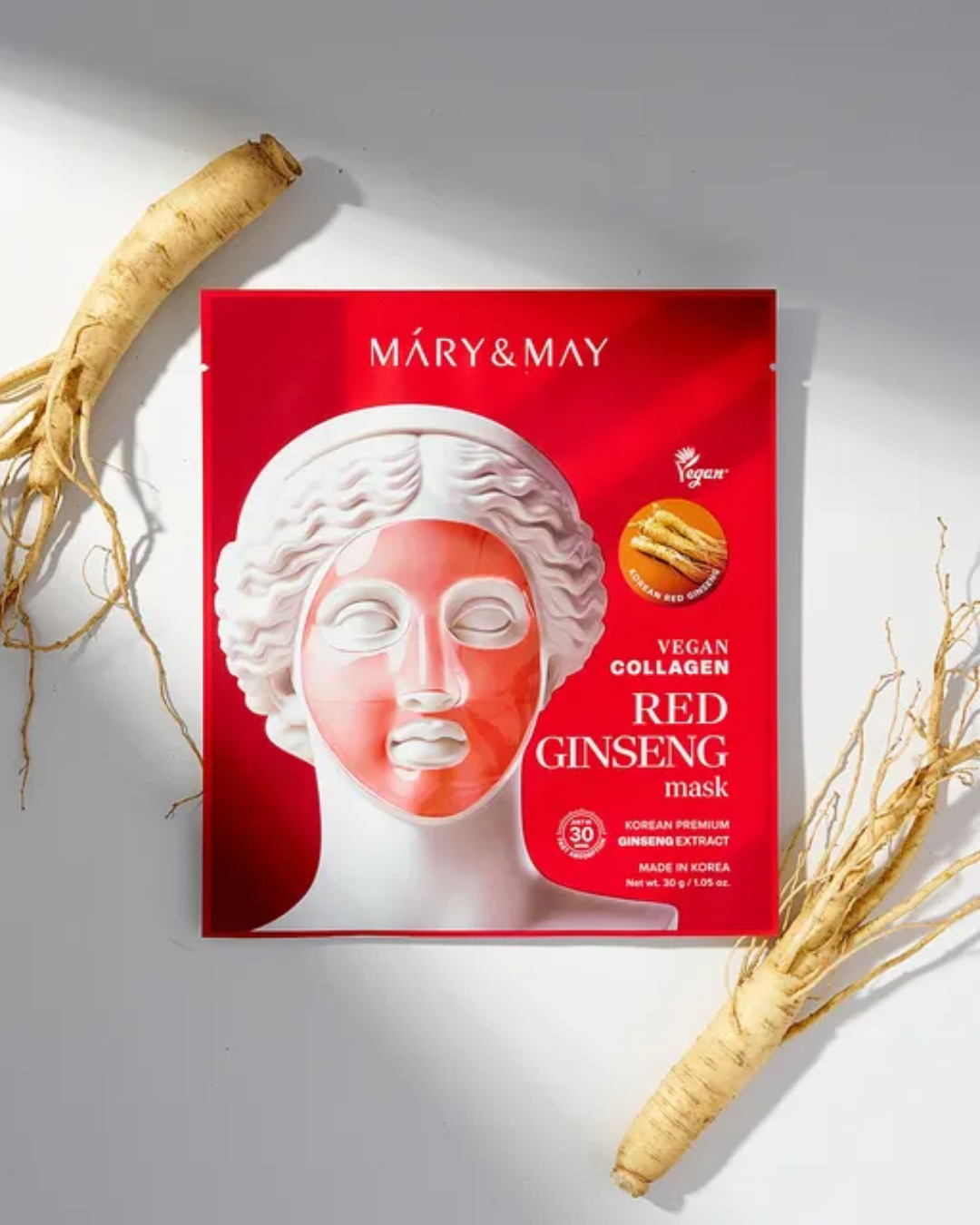 MARY&MAY - Vegan Collagen Red Ginseng Mask (30g x 1 sheet)
