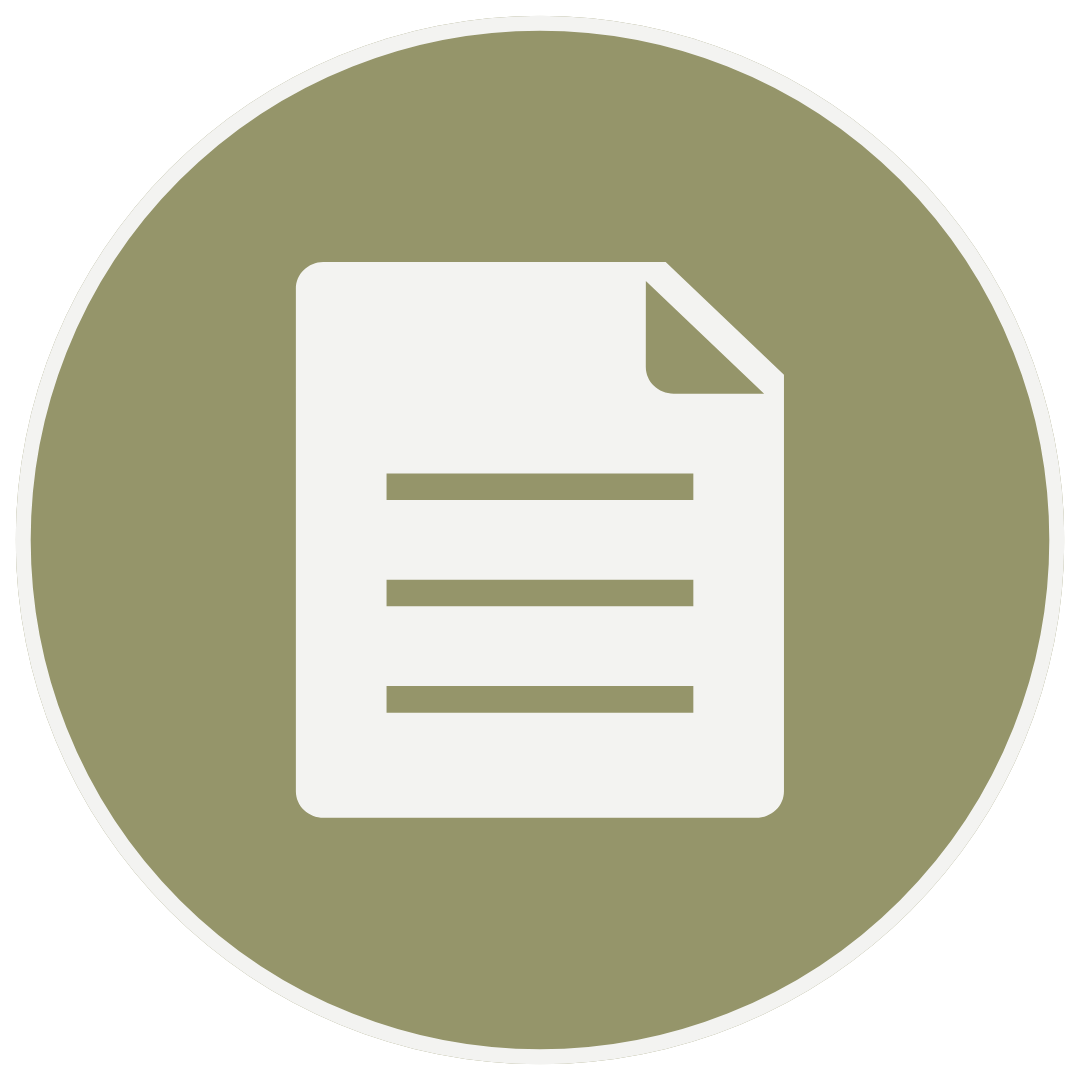 Icon of a white document with lines of text on a green circular background