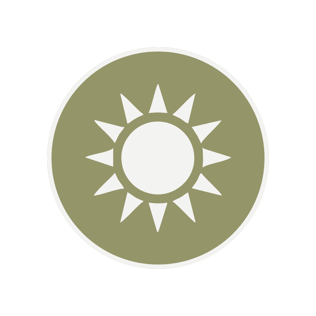 A stylized sun icon with 12 triangular rays surrounding a central circle, on a green background.