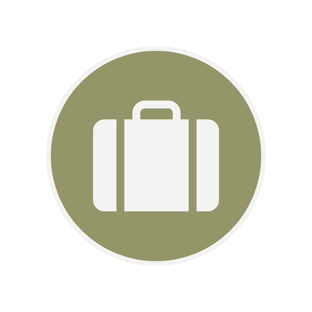 Luggage icon on a circular green background.