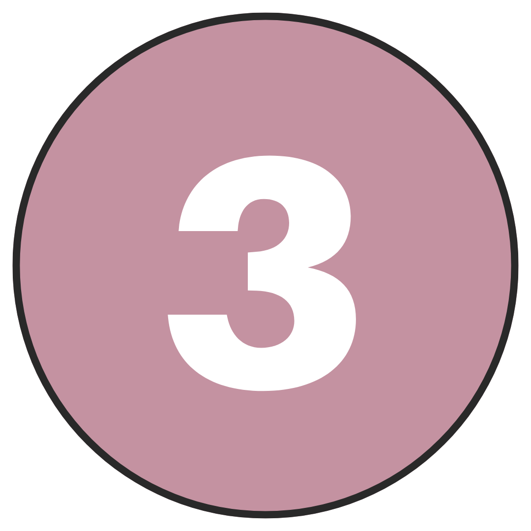 A circular pink badge with a large white number 3 in the center.