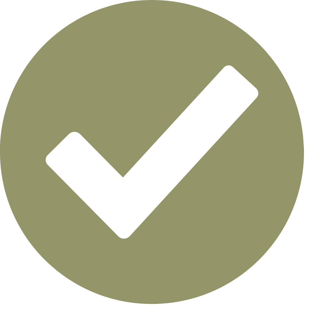 Green circle with a white checkmark in the center.