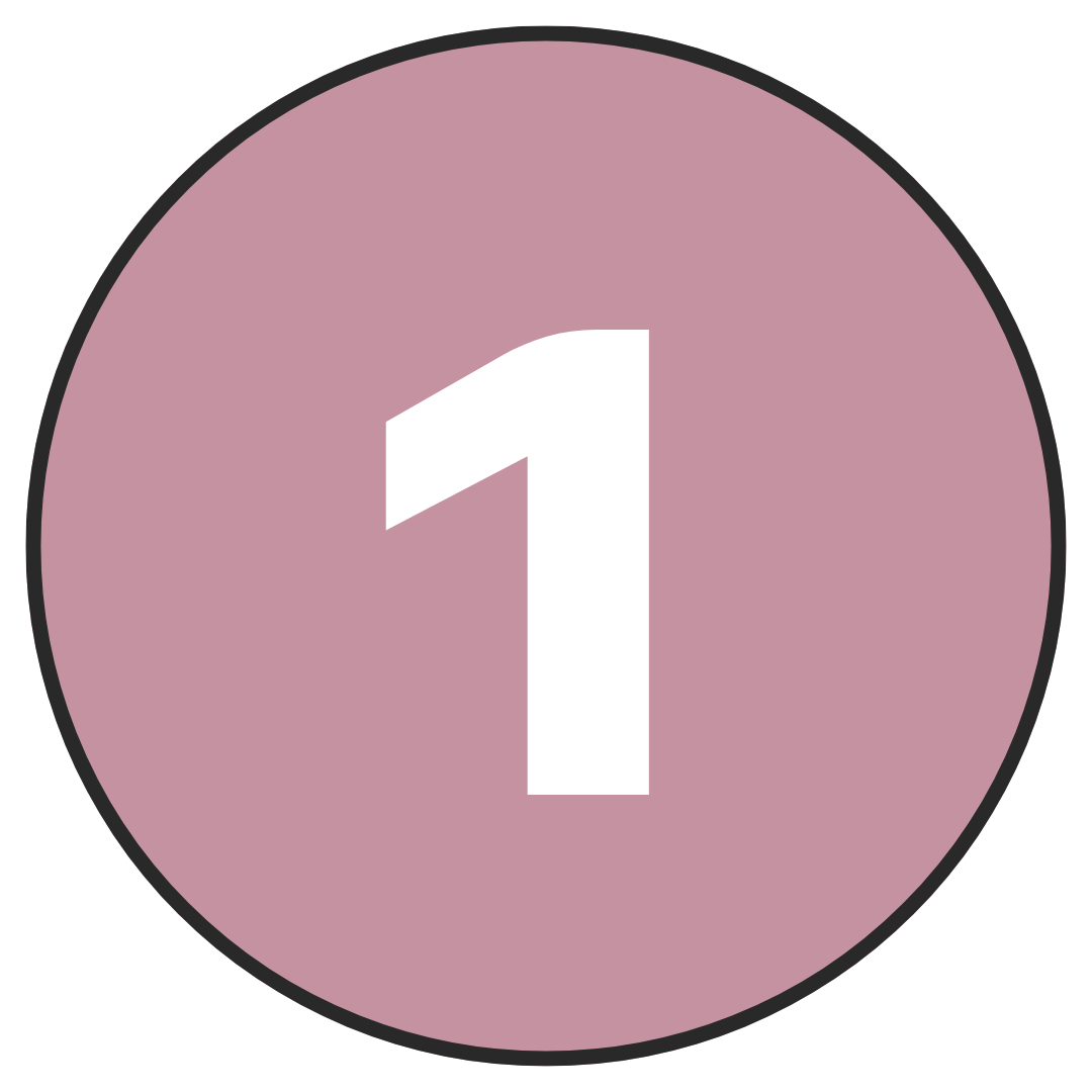 Pink circular button with a white number one in the center.