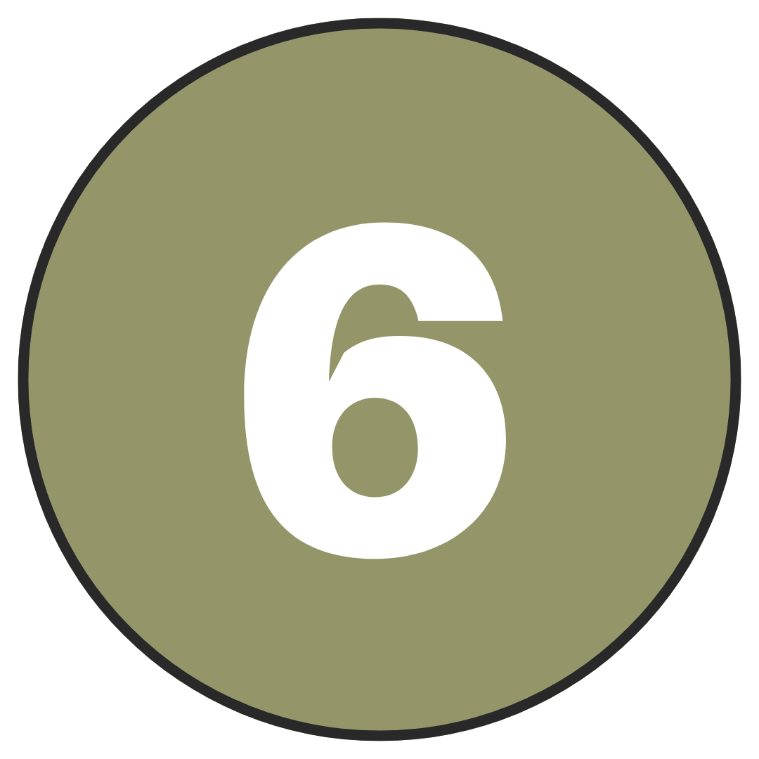 Number 6 on a circular sign with a green background and a black border.