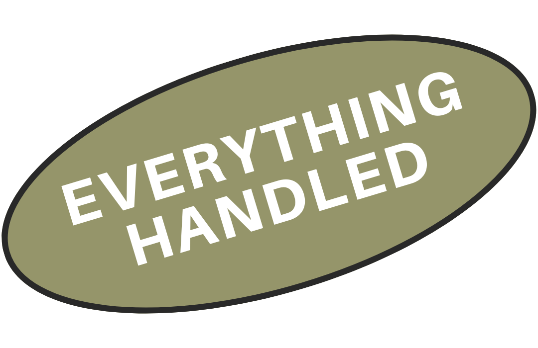 Green oval badge with white text saying "Everything Handled"