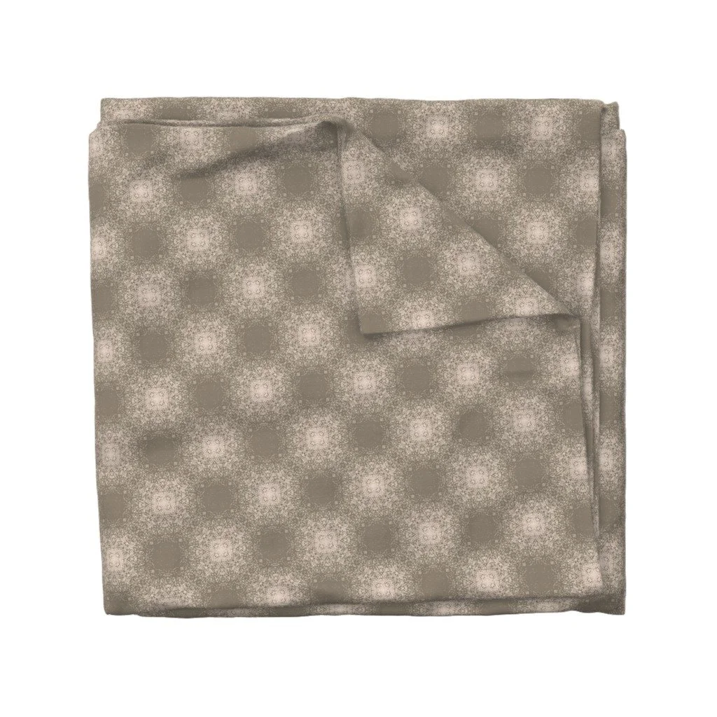 Duvet Cover in Organic Speckled Mosaic with Light Pink Dots on Warm Taupe Brown