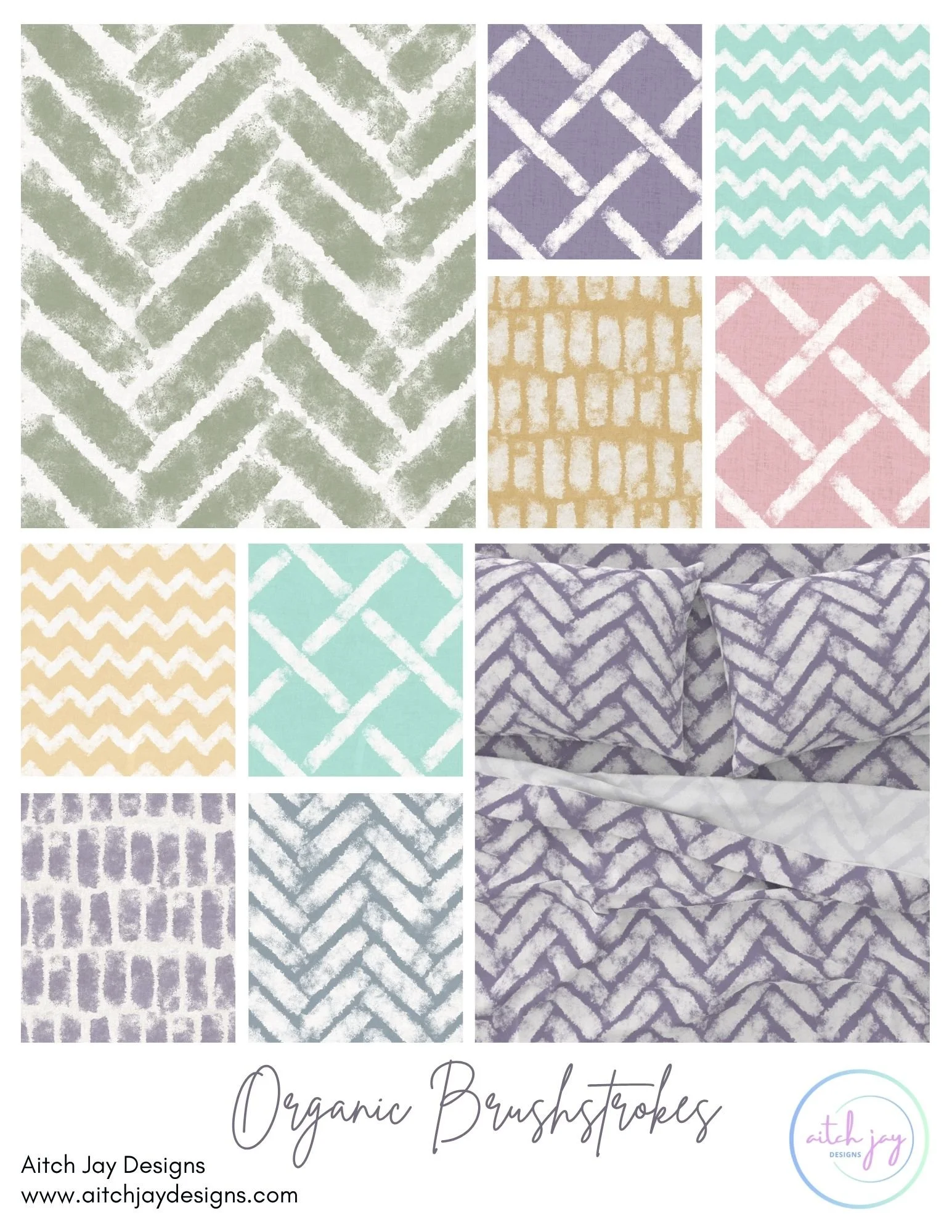 Organic Brushstrokes Pattern Design Collection - A modern, hand‑painted collection inspired by the calm, balanced aesthetic of Japandi design, featuring organic brushstroke motifs including zigzags, chevrons, lattice and textured geometric strokes. S