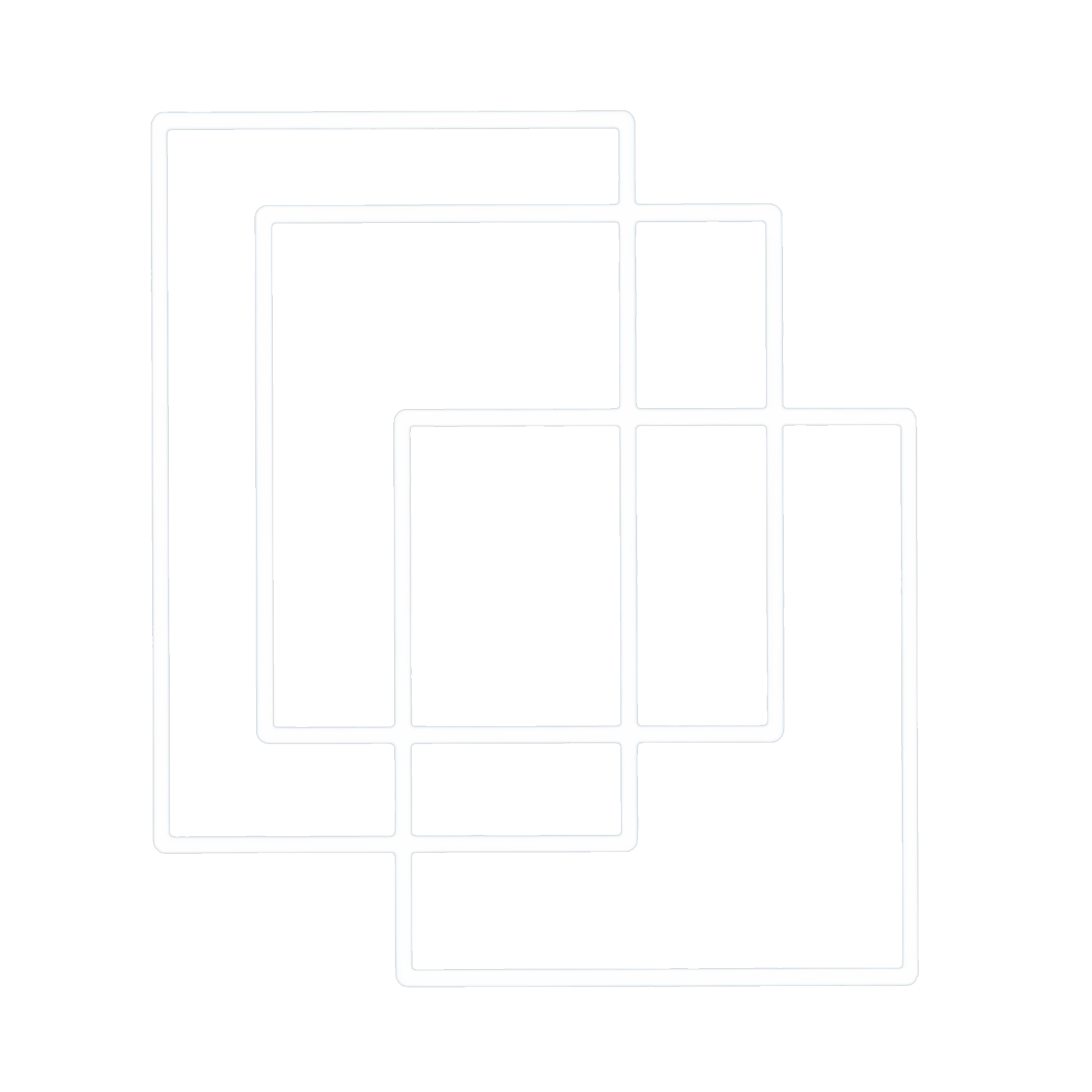 Neon geometric design with white squares on a black background.