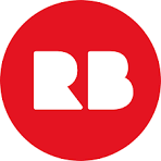 Redbubble's logo - a red circle with white bold letters 'RB' in the centre.