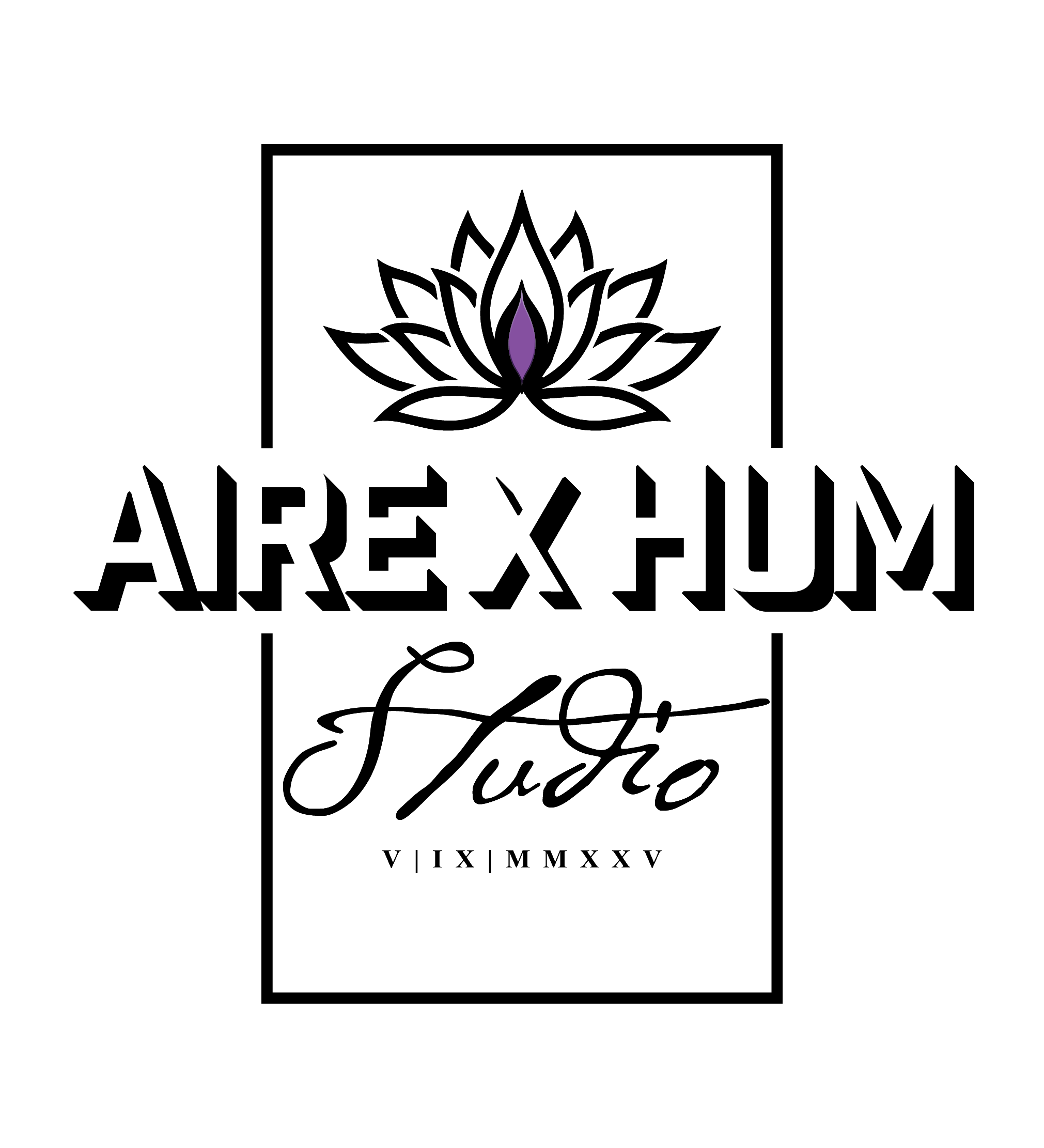 Illustration of a black cat with green eyes and a purple nose, standing and looking forward.