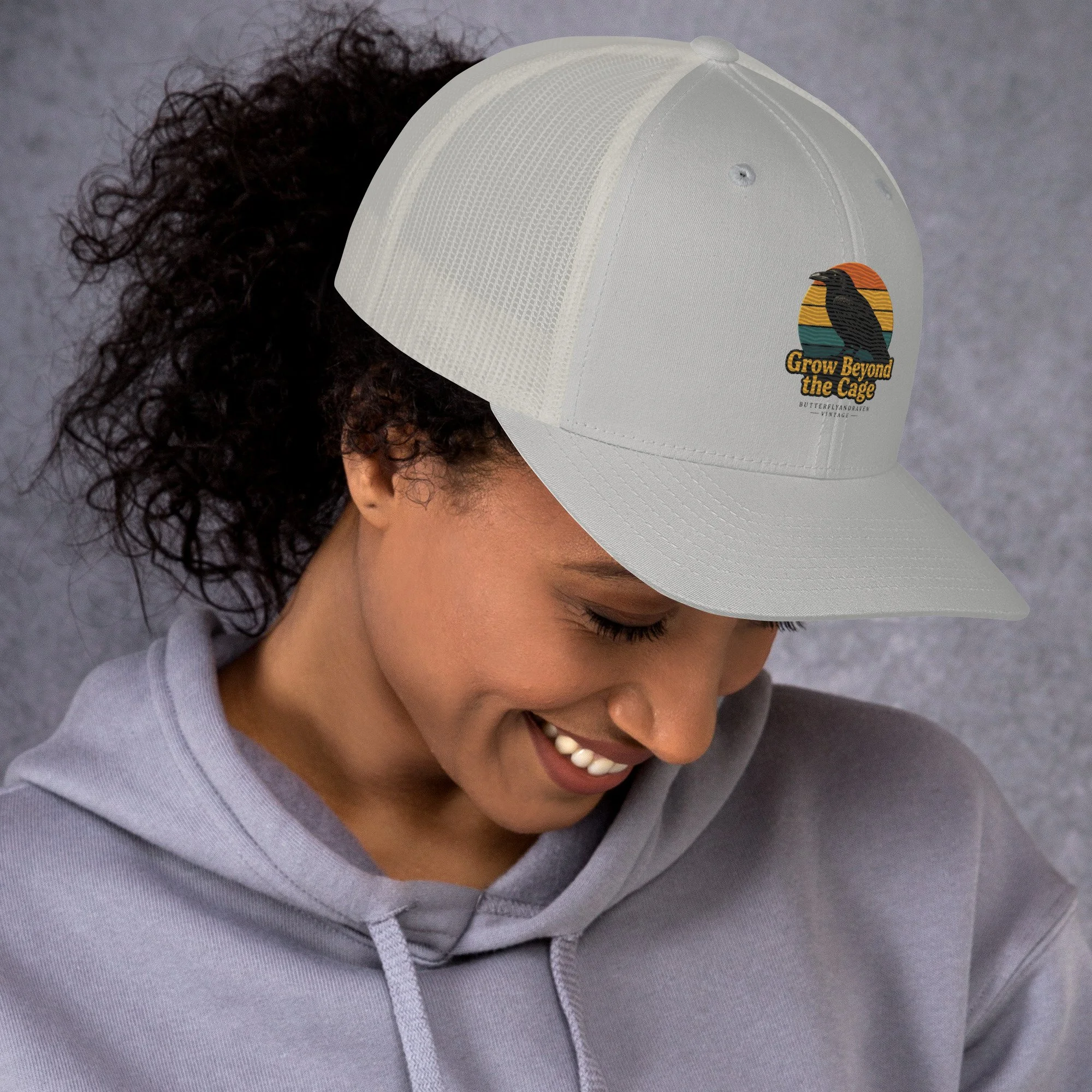 Grow Beyond The Cage ButterflyAndRaven Vintage Trucker Cap