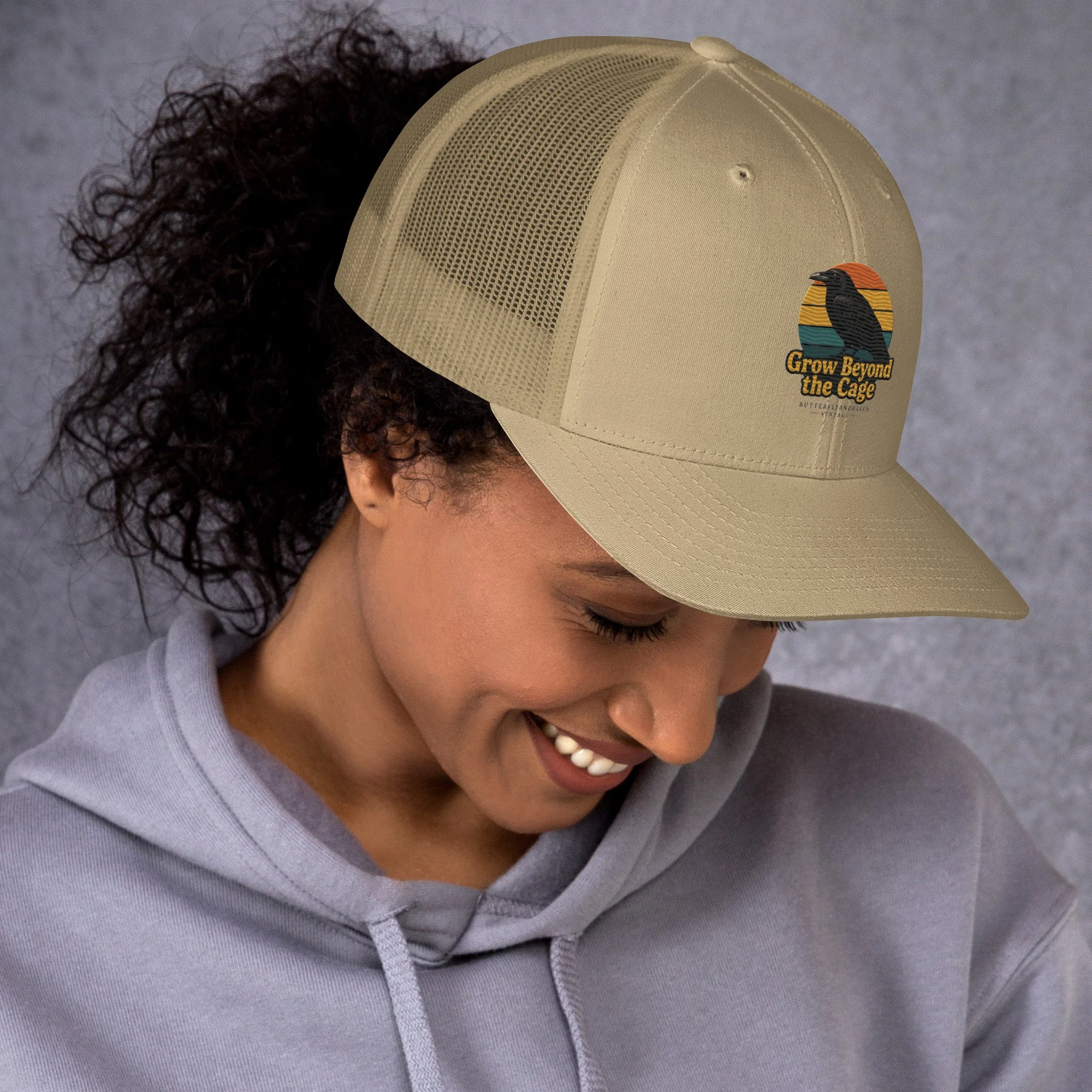 Grow Beyond The Cage ButterflyAndRaven Vintage Trucker Cap