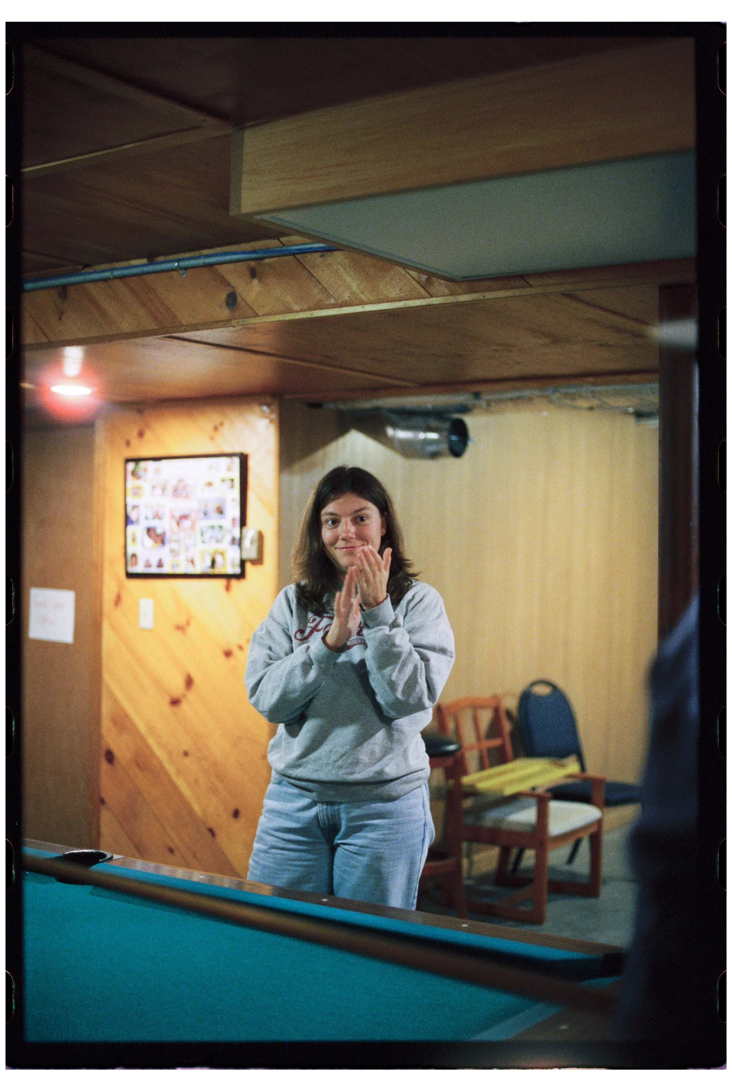 Becca in the game room. Camp Calumet. Freedom, NH. October 2025.