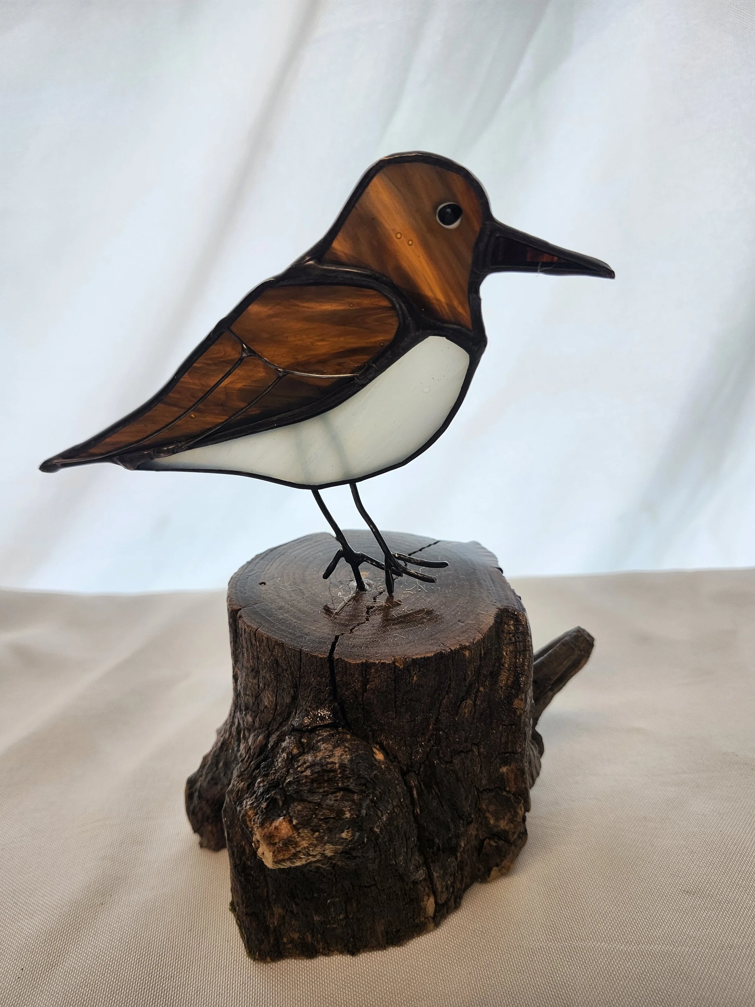 Stained Glass Bird on Wood Sculpture
