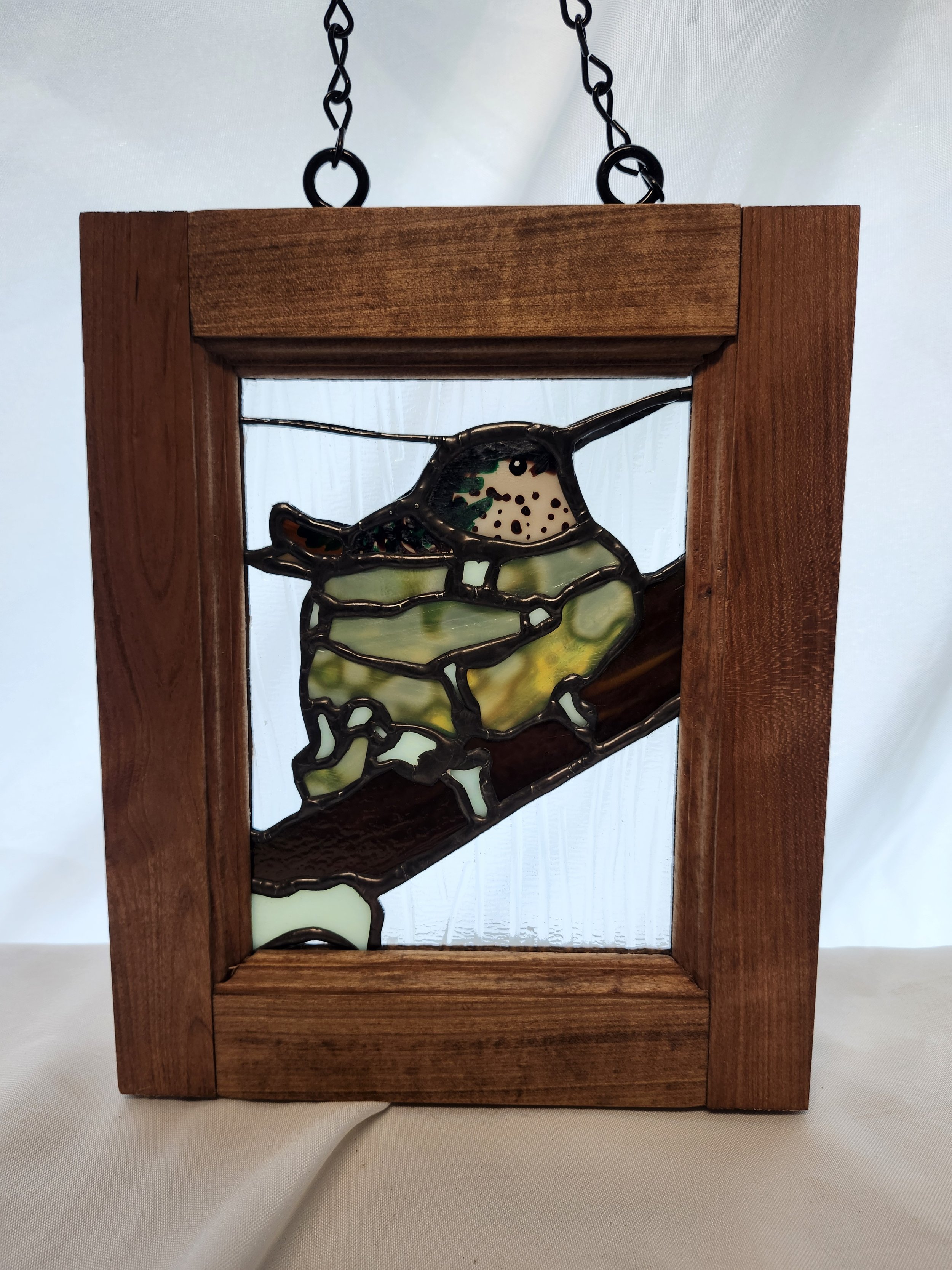 Nature-Inspired Stained Glass Hummingbird on Nest