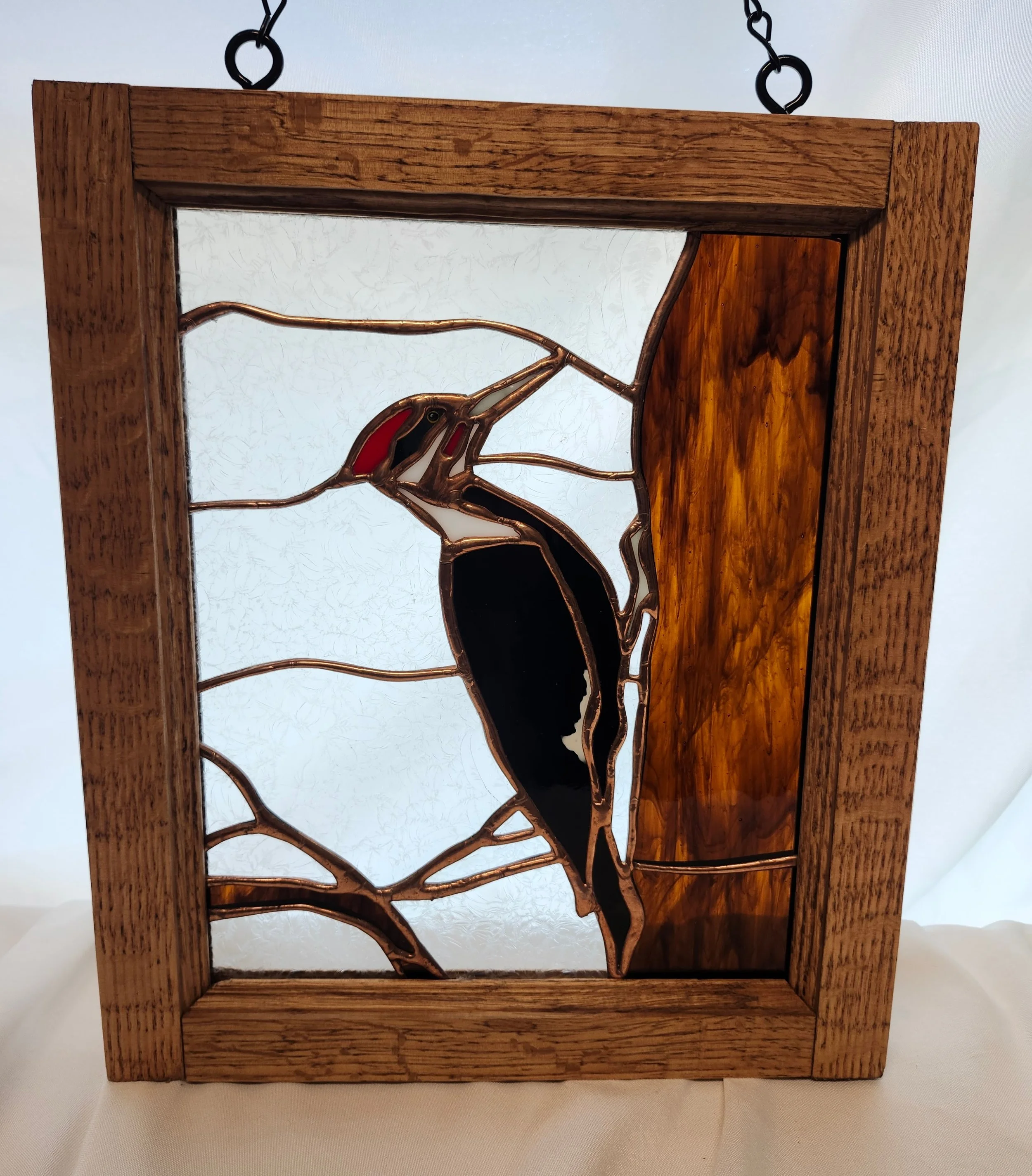 Stained Glass Pileated Woodpecker Art Panel