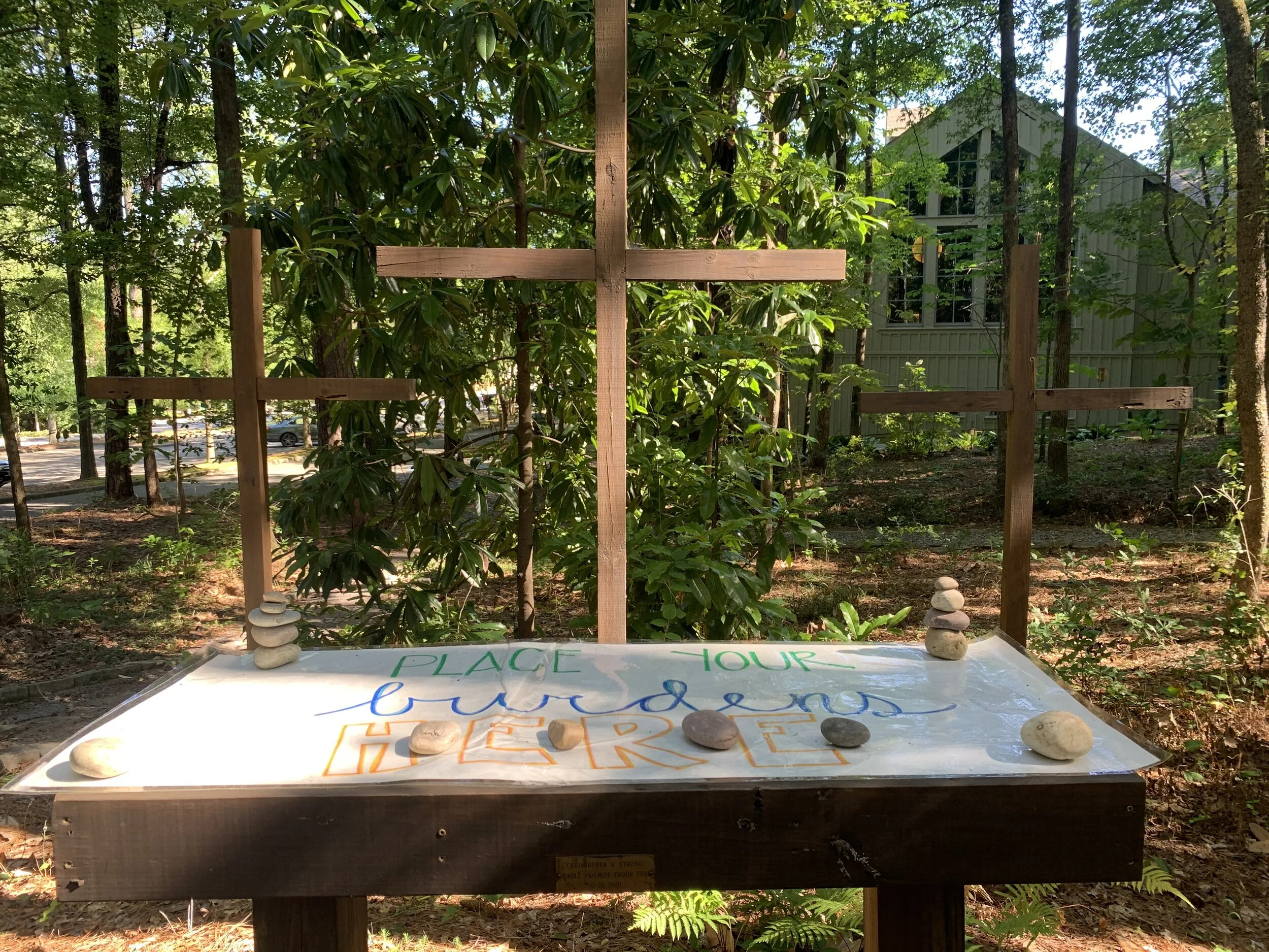Place your rock on this outdoor chapel altar at Saint Stephen’s between now and Tuesday, June 16, at 3pm.