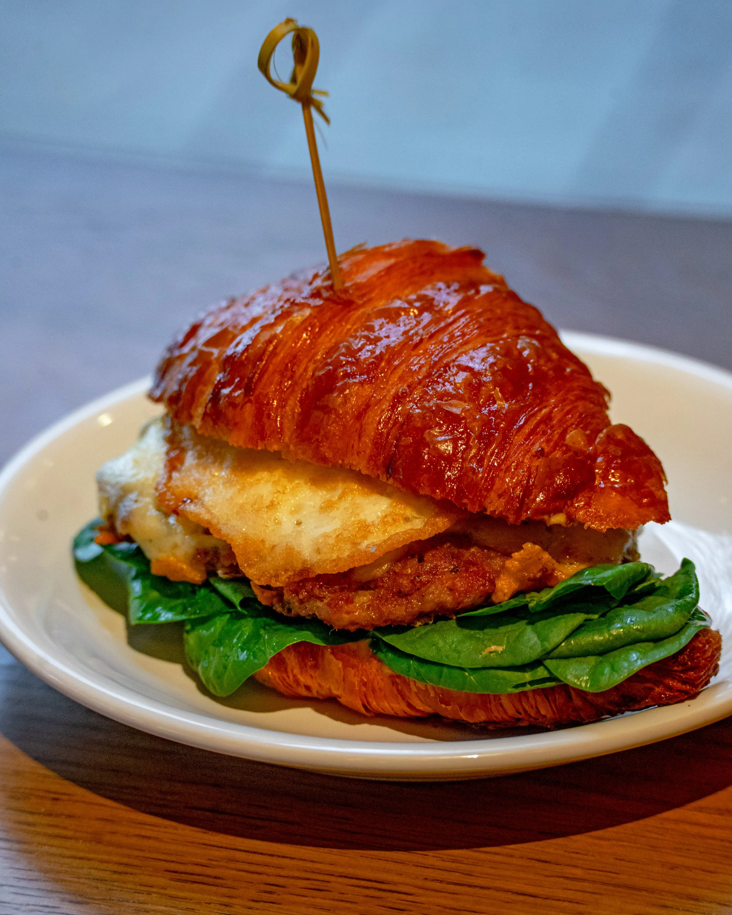 Breakfast Sandwich: sausage and egg on croissant